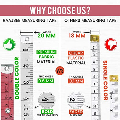 RAAJSEE Flexible Tape Measure 5 pc Set | Accurate Measuring Tape for Body, Weight Loss & Medical Measurements | Dual Scale Cloth Sewing Tailor Ruler 150cm/60inch - color: 5 PACK - MULTICOLOR
