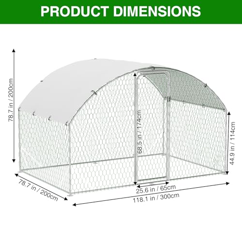 Large Metal Chicken Coop, Outdoor Chicken Runs for Yard with Cover,Large Chicken Run with Upgrade Tri-Supporting,Waterproof and UV-Resistant,Walk-in Poultry Cage for Farm Yard(9.8'l x 6.5'w x 6.5'h) - size: 9.8 x 6.5 x 6.5 FT