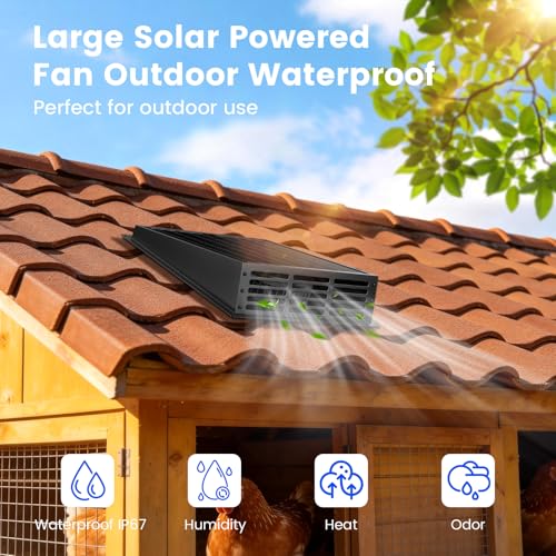 25W Solar Fan for Chicken Coop, 430CFM Solar Exhaust Fan with IP67 Waterproof Solar Panel-No Wiring Required, Easy Install Greenhouse Fan for Shed, Attic,Barn, Dog House - size: 25W Solar Fan