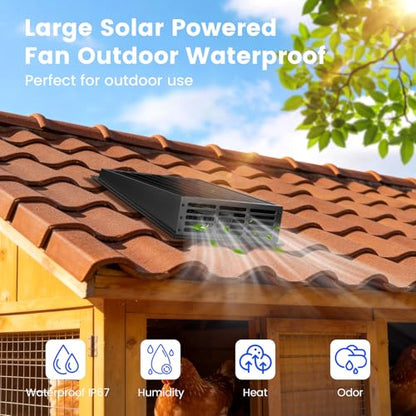 25W Solar Fan for Chicken Coop, 430CFM Solar Exhaust Fan with IP67 Waterproof Solar Panel-No Wiring Required, Easy Install Greenhouse Fan for Shed, Attic,Barn, Dog House - size: 25W Solar Fan