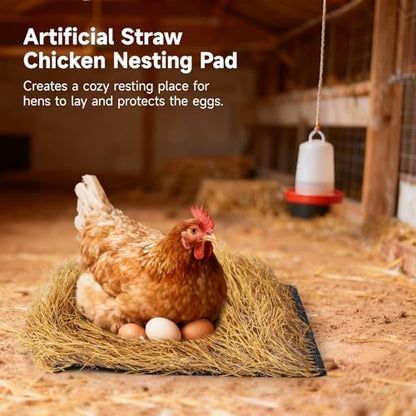 12 Pcs Chicken Nesting Pads 12X12, Artificial Straw Nest Box Liners, Soft Thick Washable Plastic Straw Mats, Reusable Cuttable Fake Beddings for Hens Ducks Rabbits