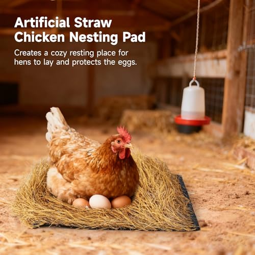 12 Pcs Nesting Pads for Chickens, 12X12 in Artificial Straw, Washable Nest Box Liners, Cuttable Bedding for Hens Ducks Rabbits