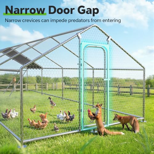 Large Metal Chicken Coop with Roosting Perch, Waterproof and UV Protection Cover, Chicken Run Outdoor Walk-in Cage Chicken Rabbit Duck Hen House for Yard Farm Use Spire Roof (10’ W x 26.2’ L x 6.4’ H) - size: 26x10Ft - Spire