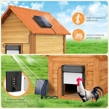 Automatic Chicken Coop Door with Timer & Light Sensor, Chicken coop Door Solar Powered Door with Remote Control & Anti-Pinch，External Power Supply Connection, Outdoor Electric Chicken coop Door