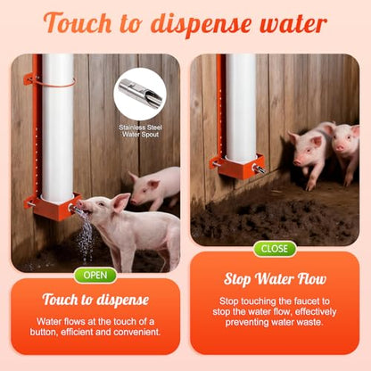 Hanging Vertical Pipe Waterer with Steel Nipples Adjustable Height | Easy Mounting Automatic Pig Waterer for Pigs & Other Livestock, Durable PVC Material, 9l Large Capacity