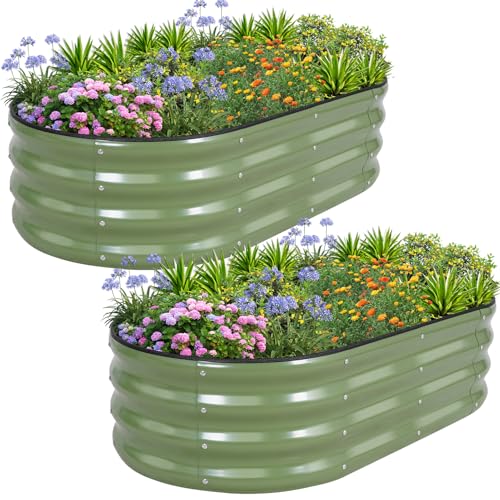 1MORE Galvanized Raised Garden Bed- Planter Garden Boxes Outdoor, Raised Beds for Gardening, 4x2x1ft Metal Garden Bed Kit for Vegetables Flower, Planter Raised Beds with Tools.Green-2pack - color: Green, size: 4×2×1ft（2pcs）