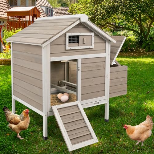 Ketive Chicken Coop Chicken House Outdoor with Removable Trays, Wooden Rabbit Hutch Poultry Cage with Nesting Box, Indoor Hen House Chicken Cage with Ramp for Garden Backyard (36.2"L x 26"W x 38.3"H) - size: 36.2"L x 26"W x 38.3"H