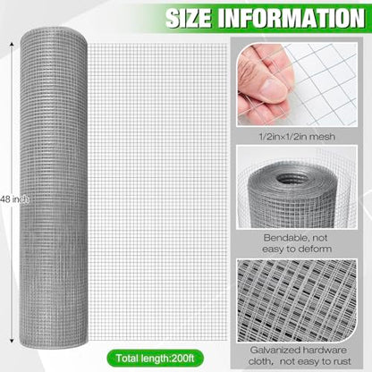 Tatuo Hardware Cloth 1/2 Inch 48in x 200ft Hot Dip Galvanized After Welded Cage Mesh Rolls 21 Gauge Metal Chicken Wire Mesh Roll Wire Fencing Poultry Netting for Raised Garden Rodent Animals - color: Silver, size: 48in X 200ft