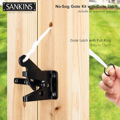 Anti Sag Corner Brace Bracket, Heavy Duty No Sag Frame Kit with Self-Locking Latch, Black Hardware for Wooden Fence, Shed Doors, Driveway Gates, Corral Gates, Wood Windows
