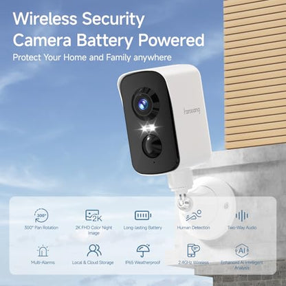 fanxiang 2K Magnetic Security Camera Outdoor Wireless Rechargeable Battery Camera WiFi, 300° Pan Rotating, AI Motion Detection, PIR, Spotlight, Siren, Two-Way Talk, IP65, SD/Cloud Storage - style: Magnetic Camera