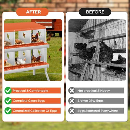 Secure Laying & Ventilation - Metal Chicken Nesting Box for Small Animals - 6 Compartments, Wall Mount, Galvanized Steel, Easy Clean & Egg Collection - Red, 84.5 x 42 x 90.3cm, 6 Compartments - color: Orange-6 Compartments with legs