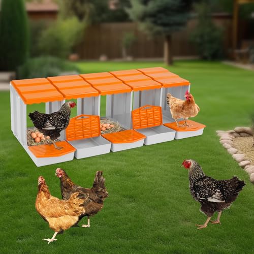 Chicken Nesting Boxes, 5 Compartment Nesting Boxes for Laying Eggs, Roll Away Nesting Box Egg Collection Tray, Wall Mount Poultry Roll Away Chicken Laying Boxes (Orange) - color: 5 Compartment Nesting Boxes (Orange)