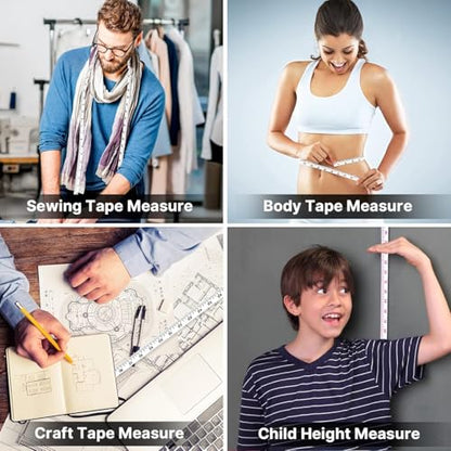 4 Pack Retractable Measuring Tape，60-Inch 1.5 Meter Tape Measures Dual Sided Flexible Ruler for for Body Measurements Craft Fabric Cloth Tailor Sewing Weight Loss (White&Black) - color: White&Black