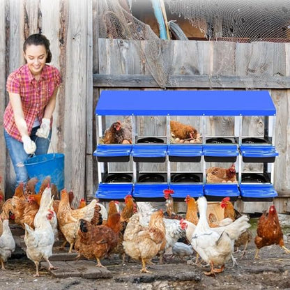 10 Hole Chicken Nesting Boxes - Nesting Boxes Chicken with Roll Away Design & Lid Cover,Easy Egg Collection, Hen Roosting Nest, Durable Poultry Laying Boxes for Hens - color: Blue, size: 10 Cells