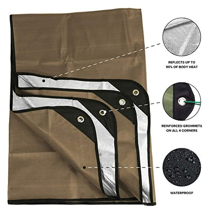 Arcturus Insulated Tarp, Reusable Heavy Duty Thermal Survival Blanket – 60x82in, Reflects 90% Body Heat, Waterproof, Windproof, 3-Layer Design, Reinforced Grommets, Coyote Brown - color: Coyote Brown