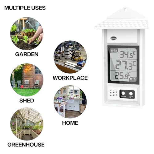 Digital Max Min Greenhouse Thermometer - Monitor Max and Min Temperatures in The Greenhouse Garden or Home for Indoor or Outdoor Use Easily Wall Mounted