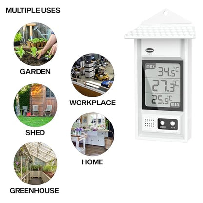 Digital Max Min Greenhouse Thermometer - Monitor Max and Min Temperatures in The Greenhouse Garden or Home for Indoor or Outdoor Use Easily Wall Mounted