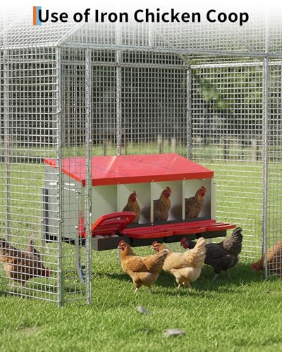 4 Hole Roll Away Chicken Nesting Box - Chickens Laying Box with Removable Tray, Easy Egg Collection & Cleaning, Metal Nesting Boxes for Backyard, Farm, Poultry Coop, with Bracket Legs - color: red, size: 4 Compartments with legs