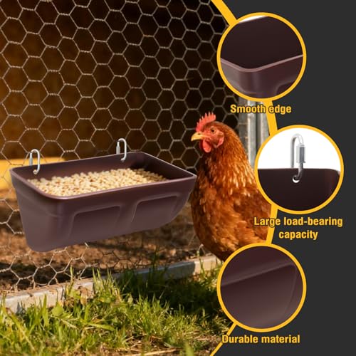 2 Pack Hanging Chicken Feeder Trough for Goat,Sheep,Dog.Livestock Feeding Container Goats Supplies Feeders Waterer Bucket (Brown) - color: Brown