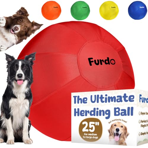 25" Herding Ball for Dogs, for Australian Shepherd, for Cattle, for Border Collie, for Blue Heelers & Other Medium to Large Dogs, Herding Dog Ball, Herding Dog Toys, Horse Ball - Red - color: 3. Red