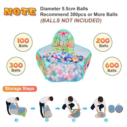 Kids Ball Pit, Pop Up 3+Children Play Tent, Toddler Ball Pool Baby Crawl Playpen with Basketball Hoop, Portable Toys for Girls Boys, 4ft/120cm, Balls Not Included, Dinosaur World - style: Dinosaur