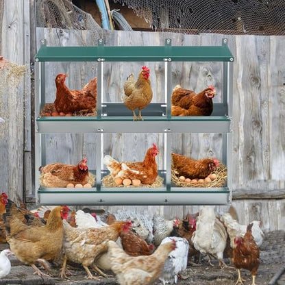 6 Hole Chicken Nesting Box for Laying, Galvanized Steel Metal Nest with Sloped Design for Egg Protection,Easy Assembly & Cleaning for Backyard Coop (Green) - size: 6compartment