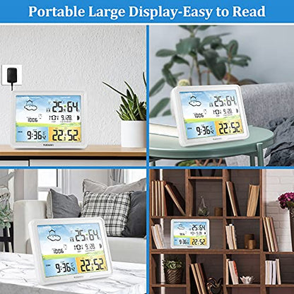 Weather Station Wireless Indoor Outdoor Home Weather Stations with Atomic Clock, Digital Weather Thermometer, Temperature Humidity Monitor Weather Forecast Stations with Moon Phase