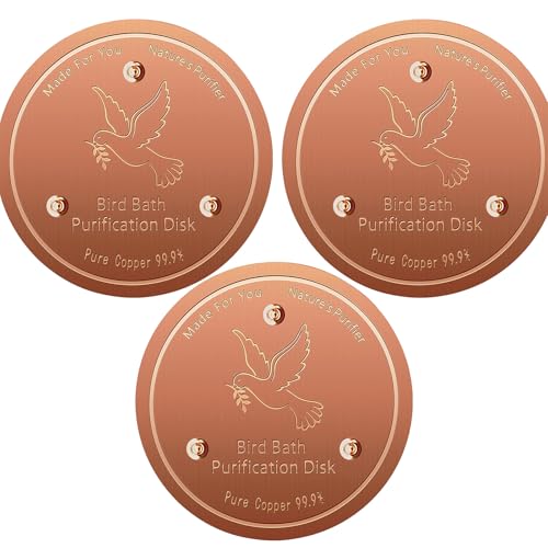 Bird Bath Copper Disk, Pure Copper Bird Bath Purification Disc, Save Cleaning Time, Chemical Free,Safe Natural Solution for Birdbaths Bowls&Waterfall Fountain, Year-Round Use (3 pcs) - style: 3 pcs