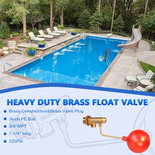 Pool Auto Fill Float Valve 3/8", Brass Water Level Valve for Pool & Pond | Automatic Water Control,Solid Brass Durability,Leak-Free Shut-Off,Leak-Free Shut-Off,125 PSI Rated
