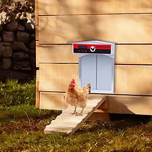 Automatic Chicken Coop Door with Timer&Light Sensor, Weatherproof Chicken Door Opener Kit with LCD Screen, Anti-Pinching Protect Function, Safety Mechanism, Battery Powered