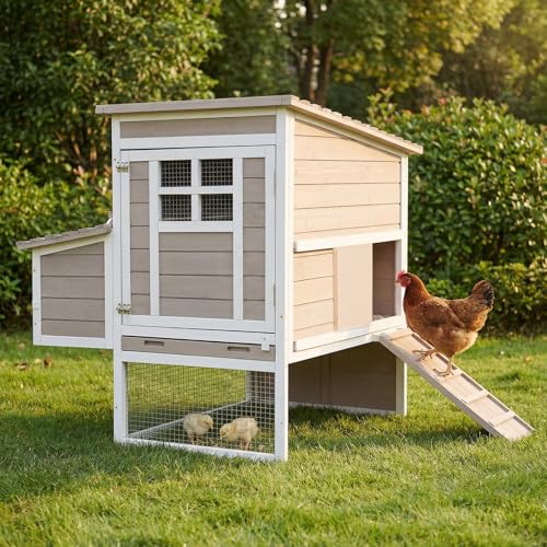 2-Story Wooden Chicken Coop, Outdoor Poultry House with Removable Leak-Proof Tray, Nesting Box, 2 Perches, Ventilation Metal Mesh, Rabbit Hutch for Small Animals, Backyard, Garden
