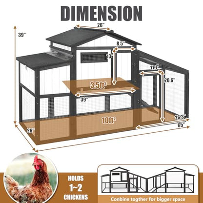 65“L Chicken Coop and Run, 2 Story Backyard Hen House with Nesting Box, Poultry Cage for 1-3 Chickens Ducks Rabbits with Removable Tray, Ramp and UV-Resistant Roof Panel - size: 68.8"L x 25.9"W x 38.5"H