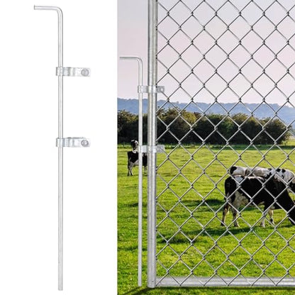 Gate Drop Rod for Chain Link Fence, 32" x 1-5/8" Heavy Duty Cane Bolt Galvanized Steel Hardware Ground Latch for Single or Double Gate in Yard, Garden, Farm (1 Pack) - size: 32in(1-5/8" thickness)