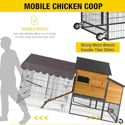 Chicken Coop All-Iron Frame Large Hen House Mobile Poultry Cage with Nesting Box,Metal Run,Waterproof Rain Cover Duck Coop, 85" - size: 85.6"L x 48.2"W x 48.2"H