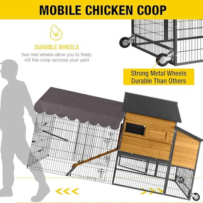 Chicken Coop All-Iron Frame Large Hen House Mobile Poultry Cage with Nesting Box,Metal Run,Waterproof Rain Cover Duck Coop, 85" - size: 85.6"L x 48.2"W x 48.2"H
