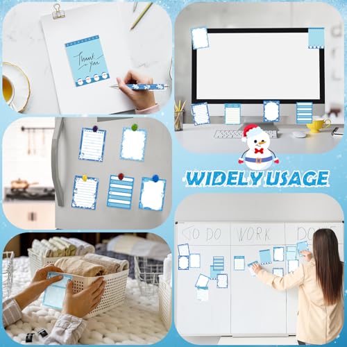 Dispowreath 24 Pcs Winter Sticky Notes with Pens Blue Snowflake Themed Gifts Self Adhesive Notepad Cute Memo Note Pads Black Ink Ballpoint Pen for Holiday Gifts Office Teacher Supplies - style: Blue Xmas
