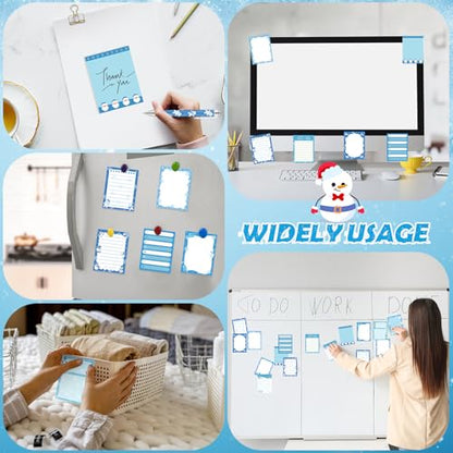 Dispowreath 24 Pcs Winter Sticky Notes with Pens Blue Snowflake Themed Gifts Self Adhesive Notepad Cute Memo Note Pads Black Ink Ballpoint Pen for Holiday Gifts Office Teacher Supplies - style: Blue Xmas