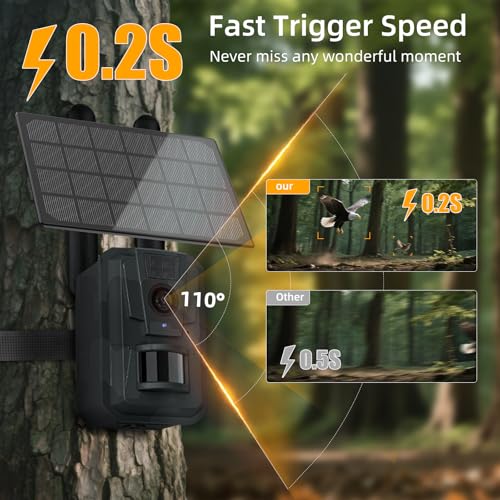 Trail Camera with Night Vision Game Cameras : 4G Cellular Trail Cam with Motion Activated Waterproof - Wildlife Camera with Solar Panel for Outdoor Deer Monitoring and Property Security with 32GB Card