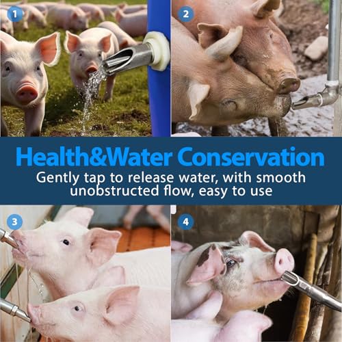 3 Pcs Pig Nipple Drinkers Kit Auto Pig Watering System Stainless Steel with 3 Pcs Plastics Water Tank Connector 1Pcs Hole Opener for Pig Goats Swine Piglets Drinking (3pcs, Plastics)