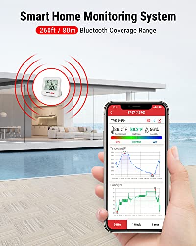 ThermoPro TP357 Digital Hygrometer Indoor Thermometer of 260FT, Bluetooth Thermometer Humidity Meter with Smart App, Room Thermometer Humidity Gauge with Temperature Humidity Sensor - size: Bluetooth Thermometer