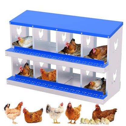 8-Hole Galvanized Chicken Nesting Box, Roll Away Egg Collection, Rustproof Hen Laying Boxes with Legs, Ventilated & Easy Install, Premium Poultry Nest for Chicken Coop/Duck House + Fake Training Eggs - size: 8 Holes