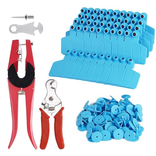 LIUCOGXI 100 Pieces Blank Cow Ear Tags with Animal Ear Tag Applicator and Tag Remover Pliers TPU Precision Livestock Ear Tags Animal Identification for Cattle Cow Pig Goat Horse（Blue） - color: Blue