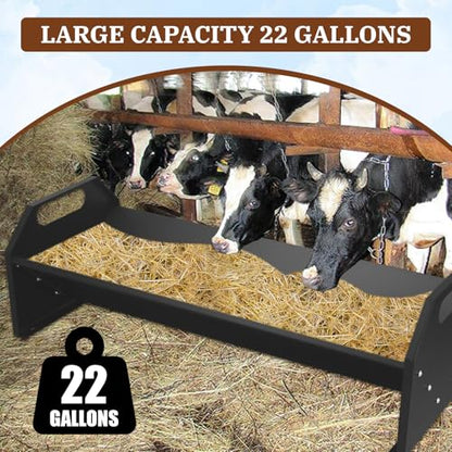 22 Gallon Livestock Feeding Trough,45" Goat Hay Feeder,Heavy-Duty Galvanized Steel Livestock Feeder for Horse, Cattle, Cow, Alpaca,Goats,Black