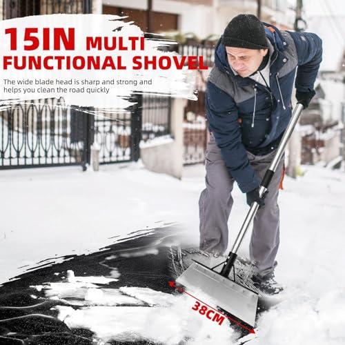 15 in Flat Shovel with 79" Adjustable Handle, Heavy Duty Floor Scraper Long Handle, Garden Shovel for Weeding, Lawn Edging, Snow Shovel Ice Scraper, Multifunctional Weed Remover Tool
