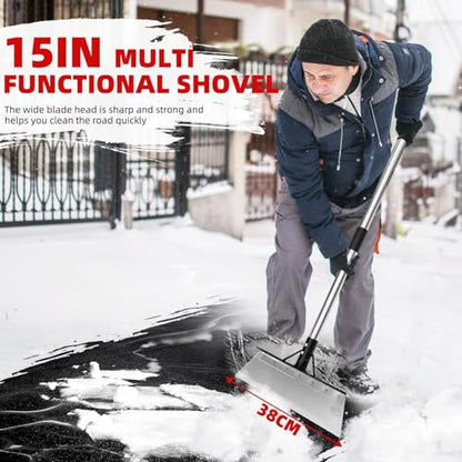 15 in Flat Shovel with 79" Adjustable Handle, Heavy Duty Floor Scraper Long Handle, Garden Shovel for Weeding, Lawn Edging, Snow Shovel Ice Scraper, Multifunctional Weed Remover Tool