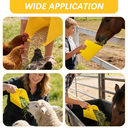 6 Pcs Plastic Enclosed Feed Scoop Heavy Duty Durable Stackable Horse Yellow Feed Scoop for Livestock Animal Ranchers Homesteaders Farmers, 2 Qt