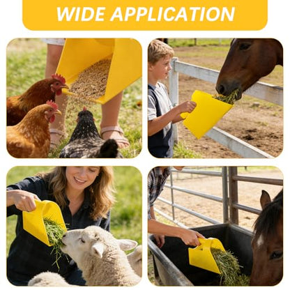 6 Pcs Plastic Enclosed Feed Scoop Heavy Duty Durable Stackable Horse Yellow Feed Scoop for Livestock Animal Ranchers Homesteaders Farmers, 2 Qt