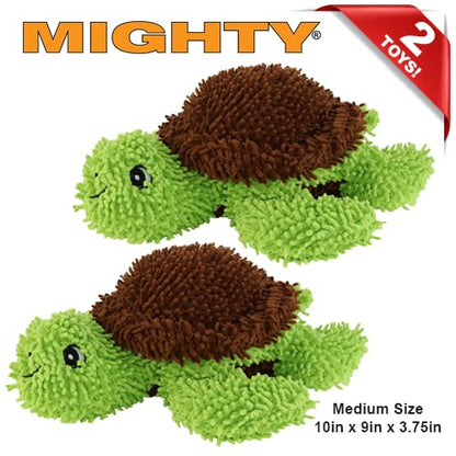 MIGHTY® 2 Pack Microfiber Medium Turtle Dog Toys | Ultra Durable Plush Toy with Multiple Layers & Reinforced Seams , Washable and Floats , Mighty® Construction - color: 2PK Green Brown Turtle