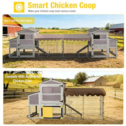 Aivituvin Chicken Coop with Wheels Mobile Hen House Poultry Cage for 2-4 Chickens with Metal Run and Nesting Box 79" L - color: Grey, size: 81.9"L x 28.9"W x 43.6"H