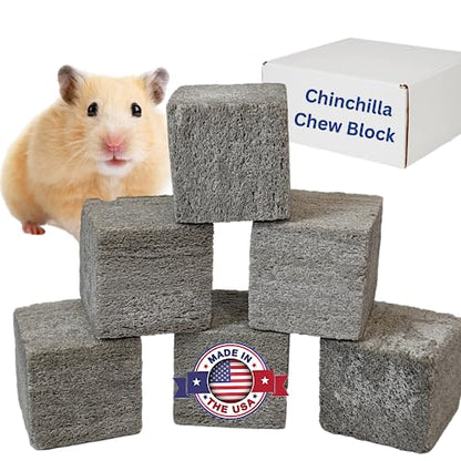 Chinchilla Chew Toys, Pumice Chew Blocks, Lava Block for Hamster, Rat, Mice, Degus, Gerbils, Small Animal Toys, Guinea Pigs, Rabbit Toy, Bunny Toy by Billy Buckskin (Pack of 6)Mined in USA
